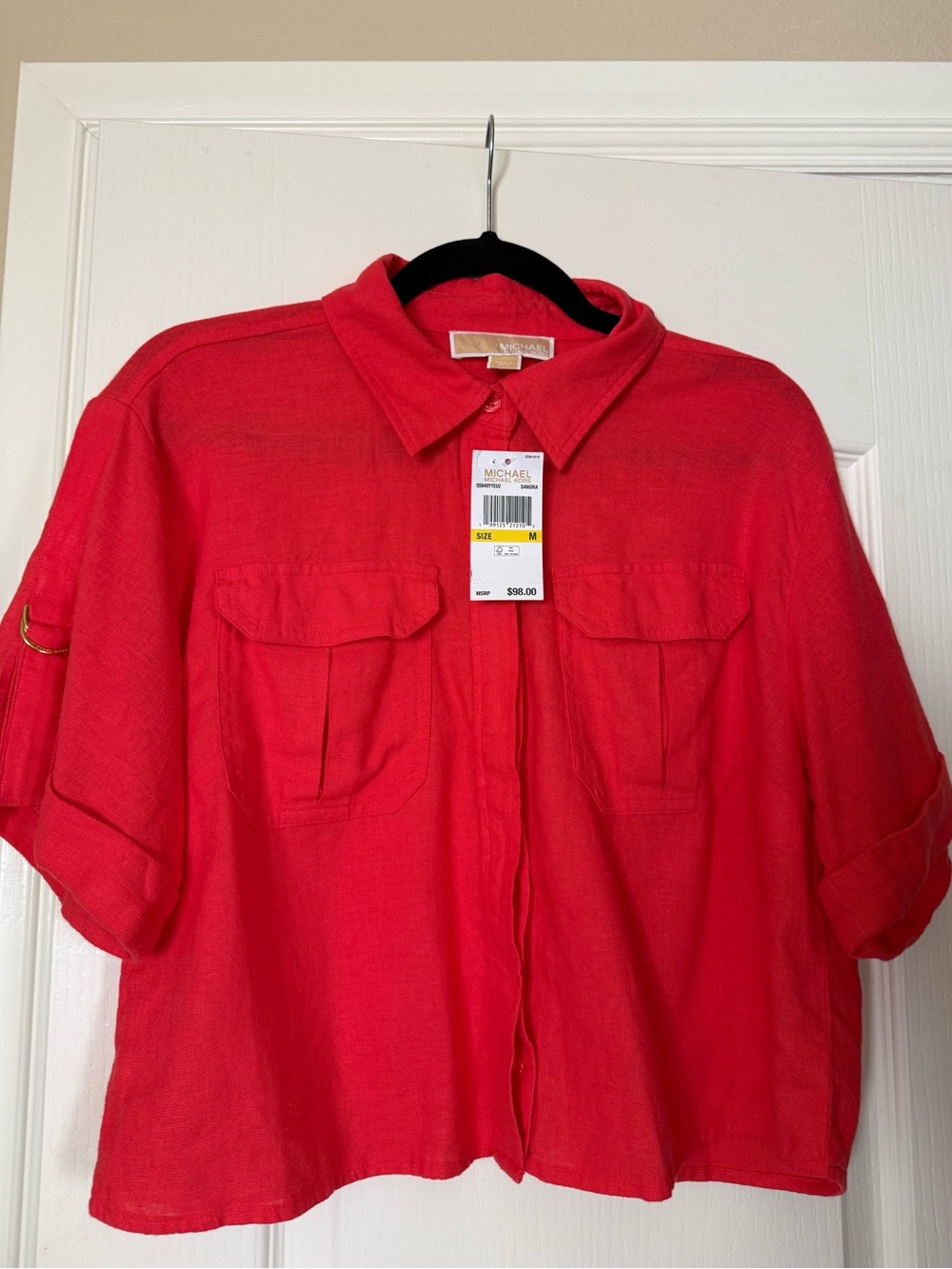 NWT MICHAEL Michael Kors Terracotta Orange Linen Utility Shirt Size M